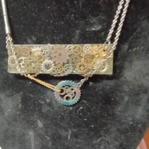 Industrial Chic Gear Necklace in Silver and Gold